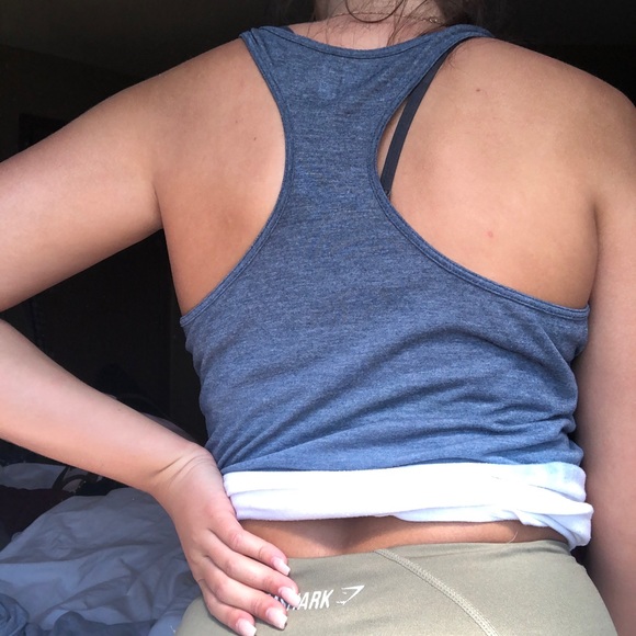 Blue and White Halter Back Tank Top - Picture 2 of 4